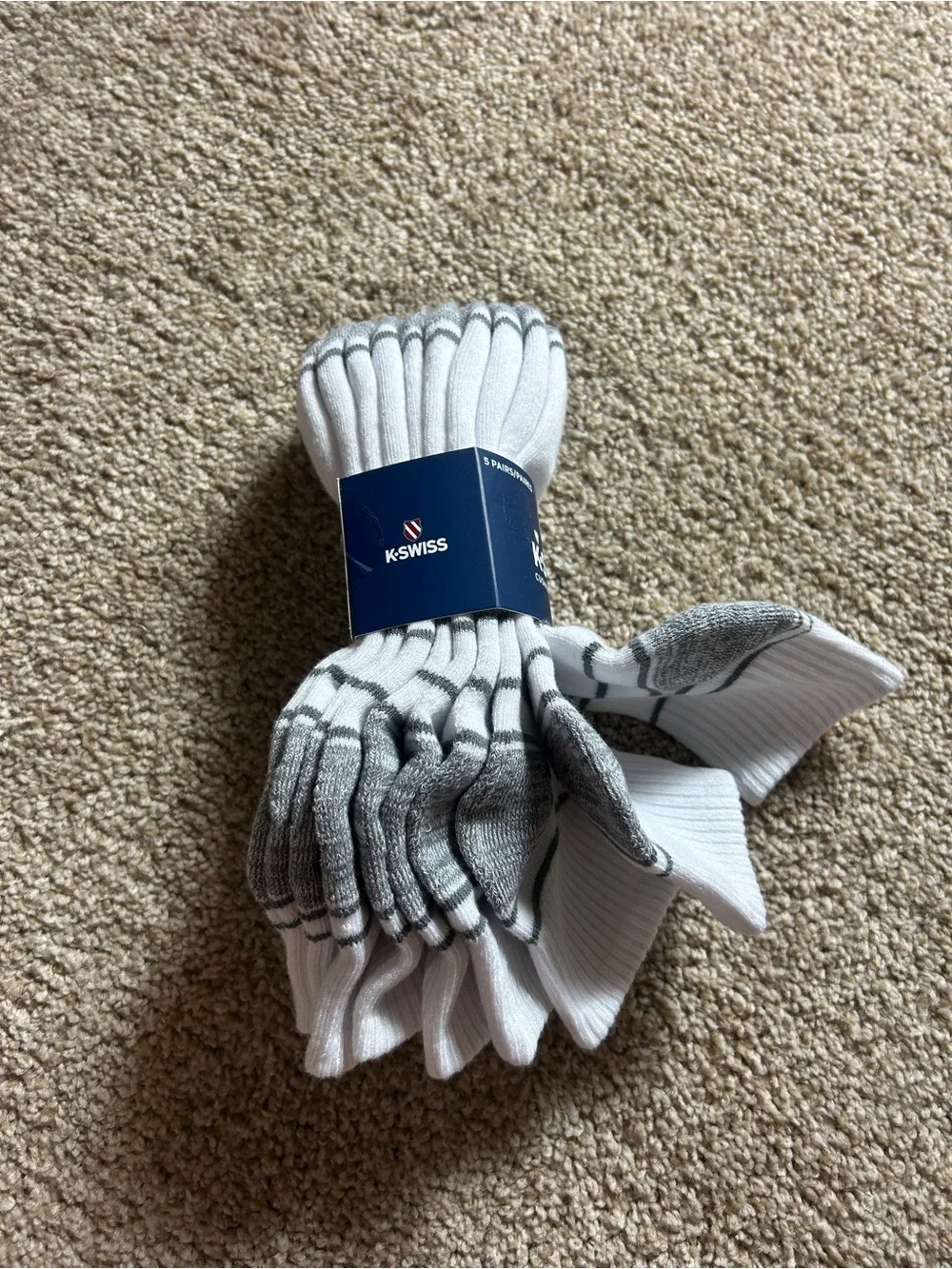 K-Swiss Men's Cushion Low Cut Athletic Socks 5 Pair White Gray Shoe Size 6-12